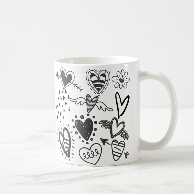 De Café Bonitos corações em caneca preta (Direita)