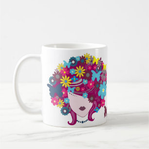 De Café Borboleta e caneca floral da cabeça da mulher da