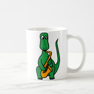 De Café BX- dinossauro Plaing a caneca do saxofone
