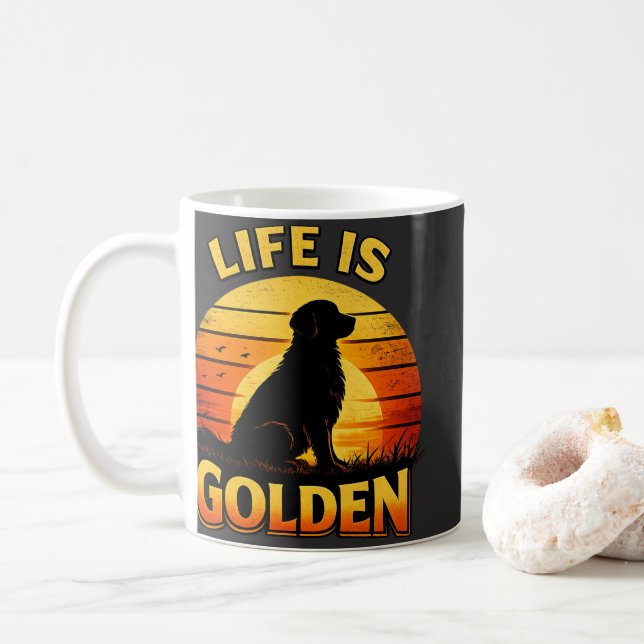 De Café Cachorro life é pôr do sol dourado caneca (Com Donut)