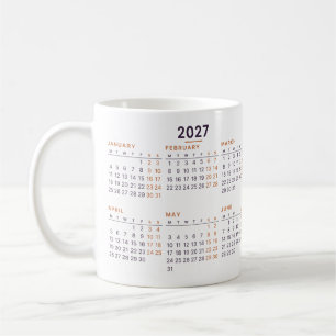 De Café Calendário 2027 Início Segunda-Feira Caneca Plum C