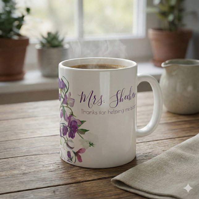 De Café Caneca Agradecendo por Me Ajudar a Florescer (Thank someone special with this, "Thanks for helping me bloom" personalized floral mug! )
