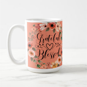 De Café Caneca Agradecida Abençoada - Grinalda Floral Aqua
