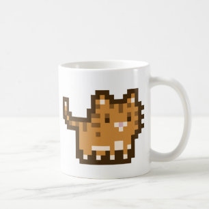 De Café Caneca alaranjada da arte do pixel do gato