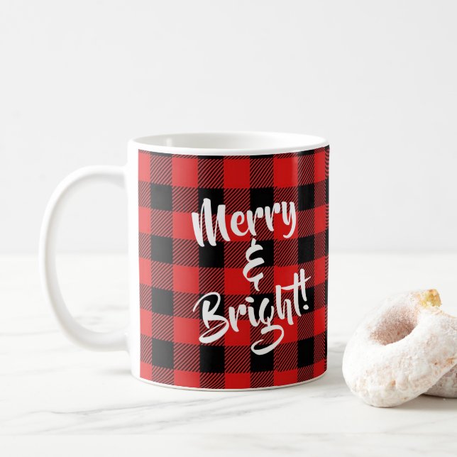 De Café Caneca "alegre e brilhante" da xadrez do búfalo (Com Donut)