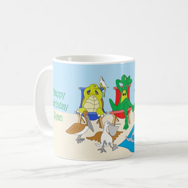 De Café Caneca Animais Marinhos na Praia (Frente Esquerda)