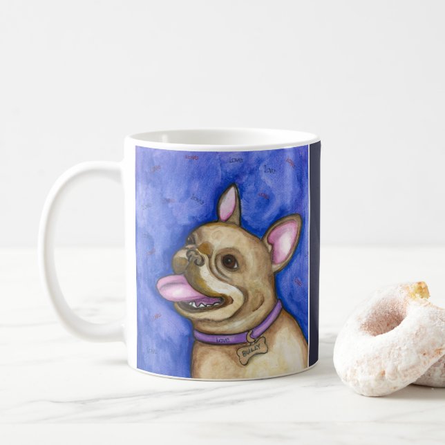 De Café Caneca azul do buldogue francês (Com Donut)