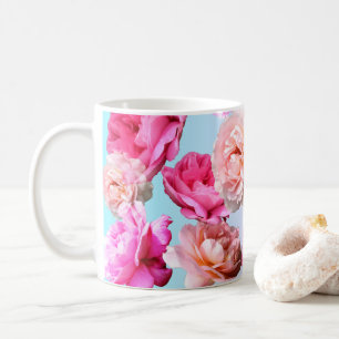 De Café Caneca azul dos rosas românticos