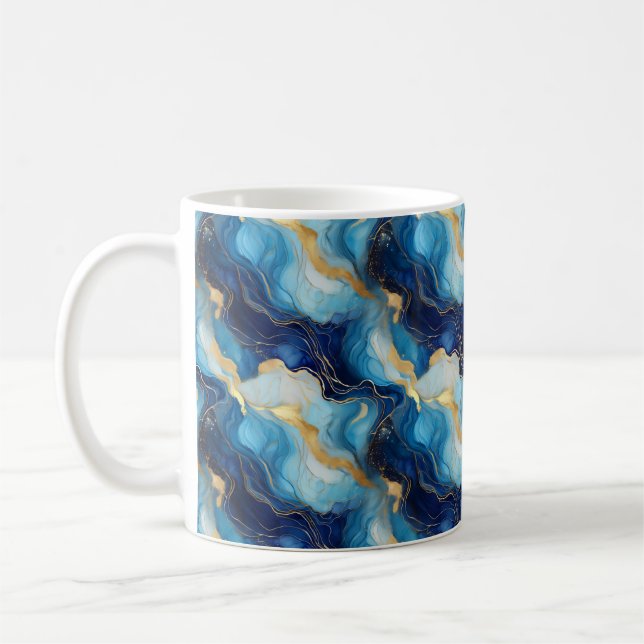 De Café Caneca Azul Dourada Decorativa Mármore (Esquerda)