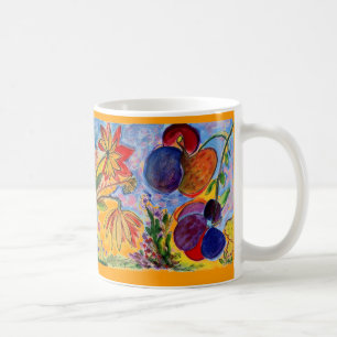 De Café Caneca azul e alaranjada da flor
