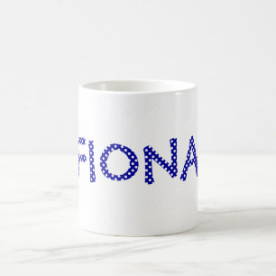 De Café Caneca azul e branca personalizada das bolinhas