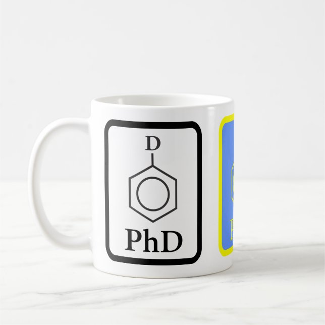 De Café Caneca azul e Dourado da molécula do PhD (Esquerda)