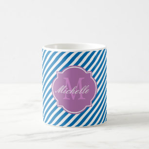 De Café Caneca Azul-Stripe Monograma