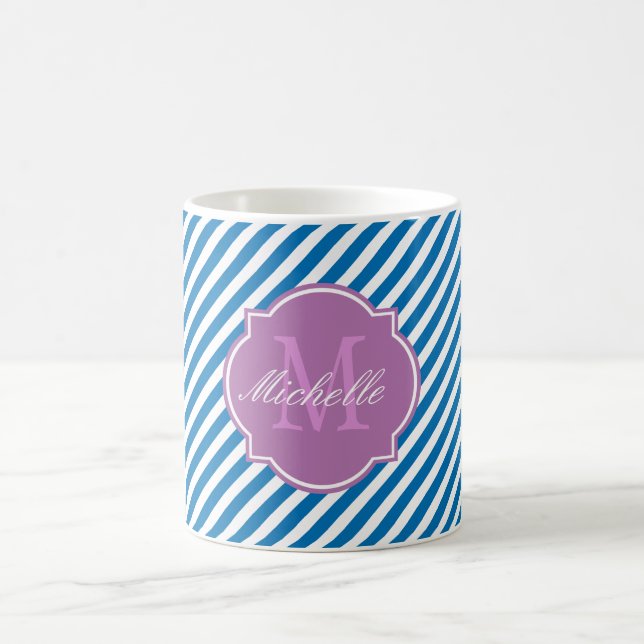 De Café Caneca Azul-Stripe Monograma (Centro)
