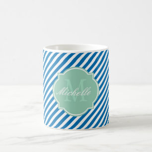 De Café Caneca Azul-Stripe Monograma