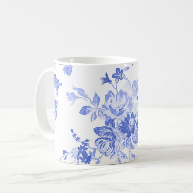 De Café caneca azul tradicional do teste padrão da (Frente Esquerda)
