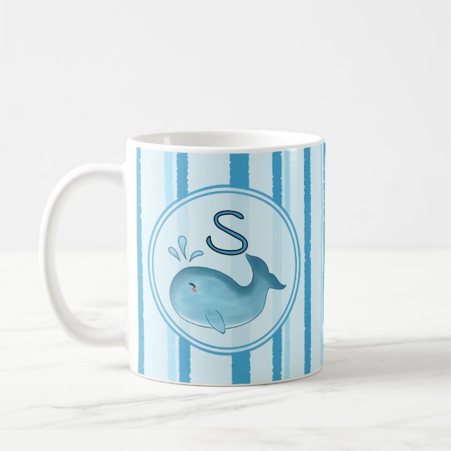 De Café Caneca Baleia Bebê Fofa Listras Azuis (Esquerda)