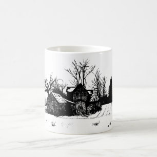De Café Caneca bonita com cena da fazenda do inverno