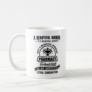 De Café Caneca bonita da mulher do técnico da farmácia