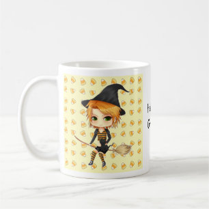 De Café Caneca bonito da bruxa do chibi do Dia das Bruxas