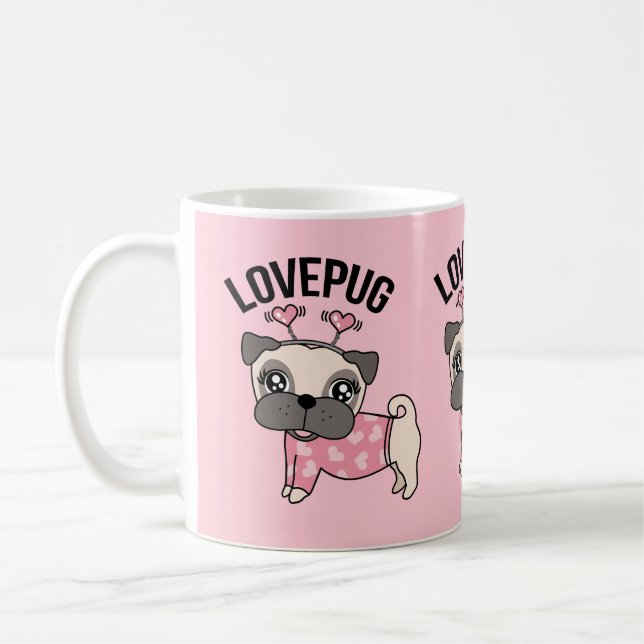 De Café Caneca bonito do rosa do Pug do amor (Esquerda)