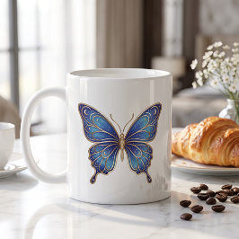 De Café Caneca Borboleta Celestial Dourado Arte Linear Azu