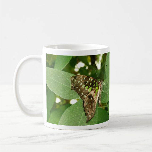 De Café Caneca Borboleta Verde Iridescente Tropical (Esquerda)
