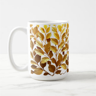 DE CAFÉ CANECA BRANCA CLÁSSICA - FOLHINHAS/TOM OURO