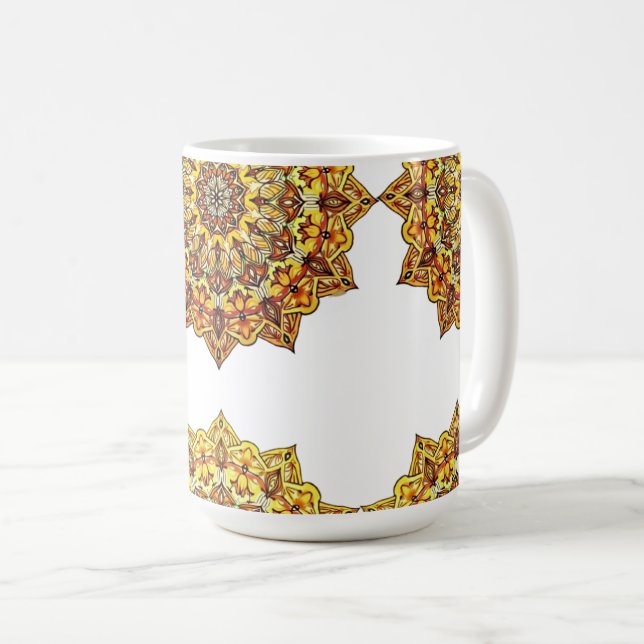 DE CAFÉ CANECA BRANCA CLÁSSICA - MANDALA TOM/OURO (Frente Esquerda)