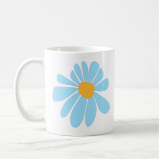 De Café caneca branca com uma margarida azul suave desenha