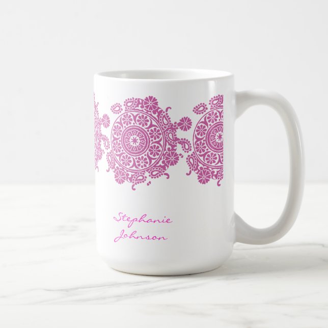De Café Caneca branca/cor-de-rosa do ornamento elegante (Direita)