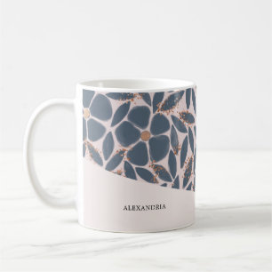 De Café Caneca Brilhante Rosa Floral Azul Fumê Rose Gold F