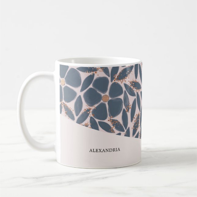 De Café Caneca Brilhante Rosa Floral Azul Fumê Rose Gold F (Esquerda)