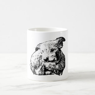 De Café Caneca Cachorro Misturado Deitado Preto E Branco