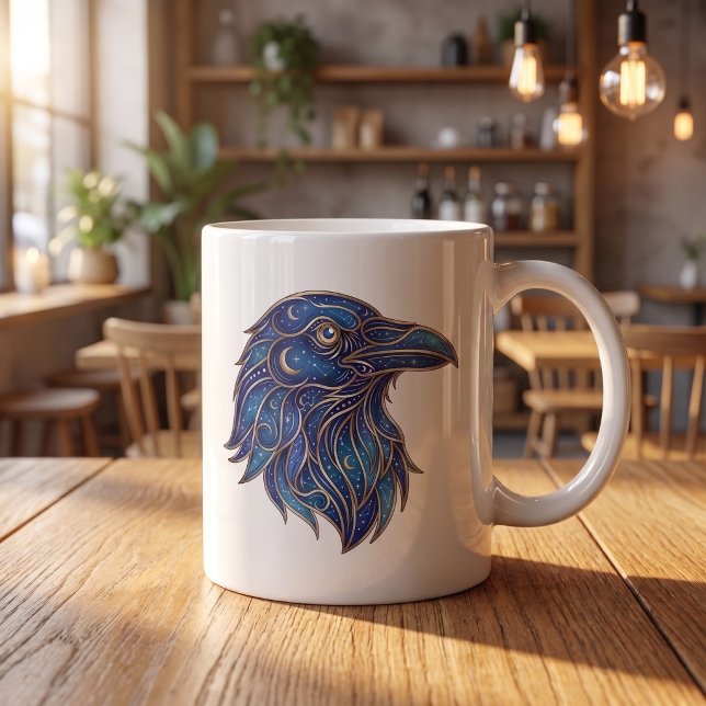 De Café Caneca Celestial Raven Dourado Arte Linear Lua & E (Criador carregado)