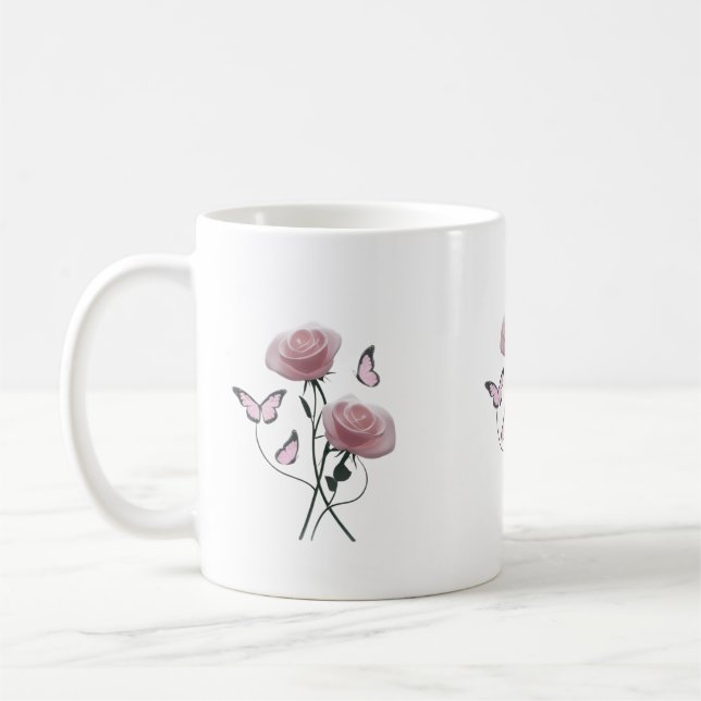 De Café Caneca Clássica Borboleta Rosa Minimalista (Esquerda)