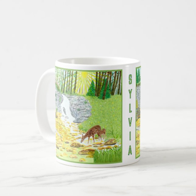 De Café Caneca Clássica com Cena Florestal e Texto (Frente Esquerda)