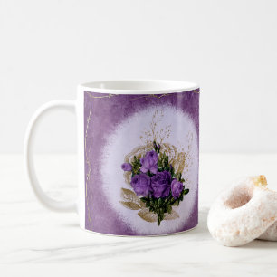 De Café Caneca Clássica com Desenho Floral Roxo Elegante