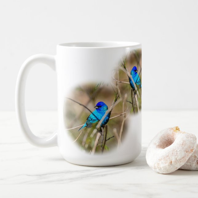 De Café Caneca Clássica do Pássaro Cantante Azul Índigo (Com Donut)