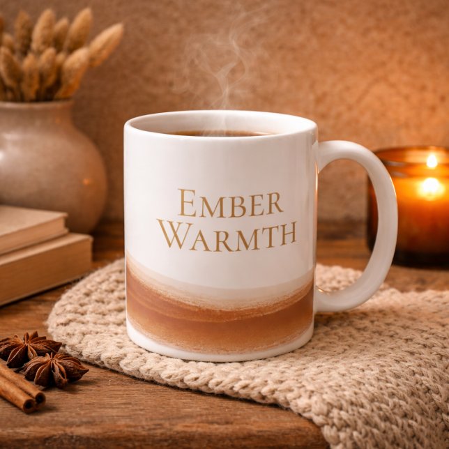 De Café Caneca Clássica Golden Warmth Swoosh, 11 oz (White and gold accent with warm brown swoosh detail.)