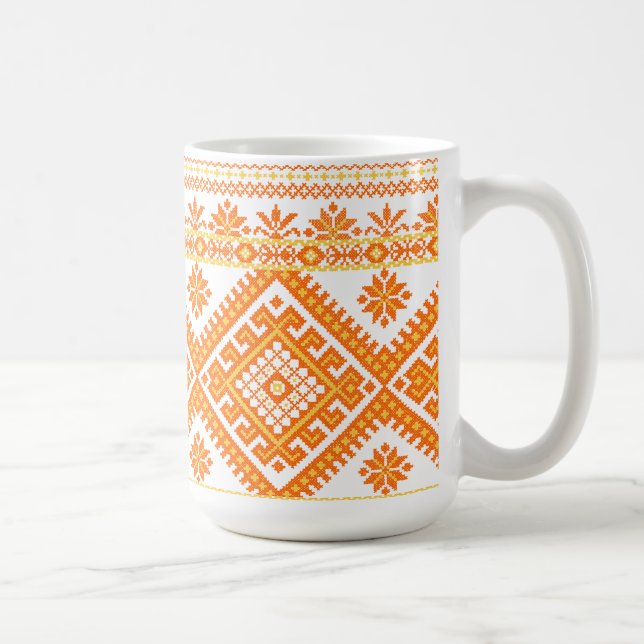 De Café Caneca Clássica Laranja Bordado Ucraniano Impressa (Direita)