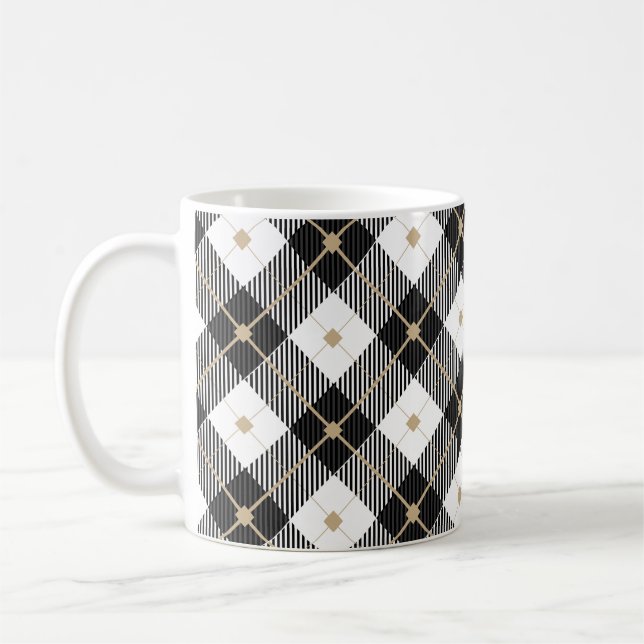 De Café Caneca Clássica Xadrez Búfalo Preto Branco e Doura (Esquerda)