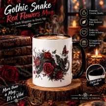 Caneca Cobra Gótica e Flores Vermelhas – Botânica