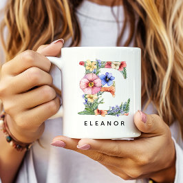 De Café Caneca com Alfabeto Floral Personalizado para Ela,