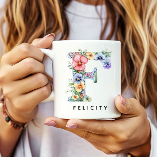 De Café Caneca com Alfabeto Floral Personalizado para Ela,