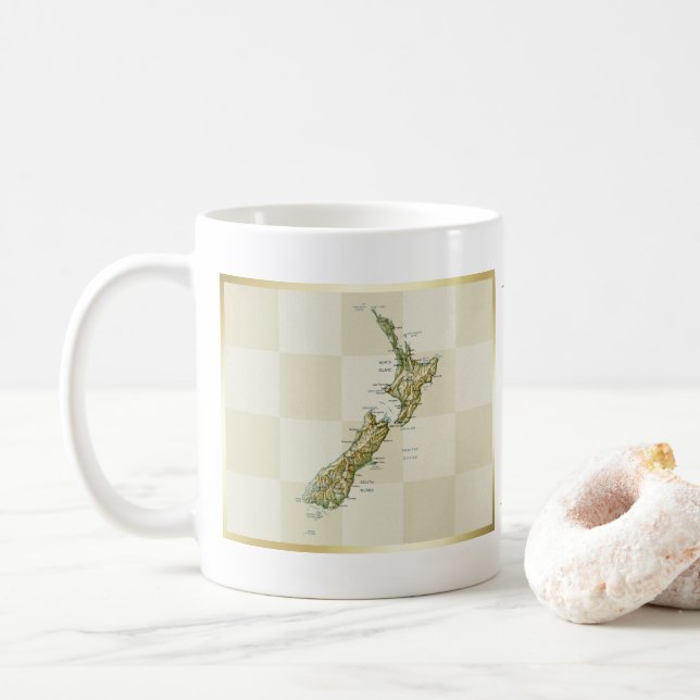 De Café Caneca com Bandeira da Nova Zelândia + Mapa (Com Donut)