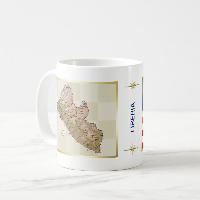 De Café Caneca com Bandeira e Mapa da Libéria (Frente Esquerda)