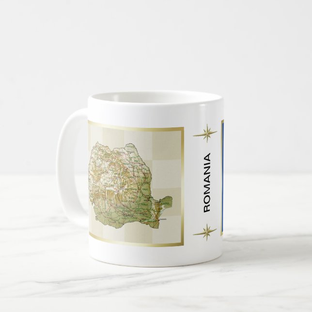 De Café Caneca com Bandeira e Mapa da Romênia (Frente Esquerda)