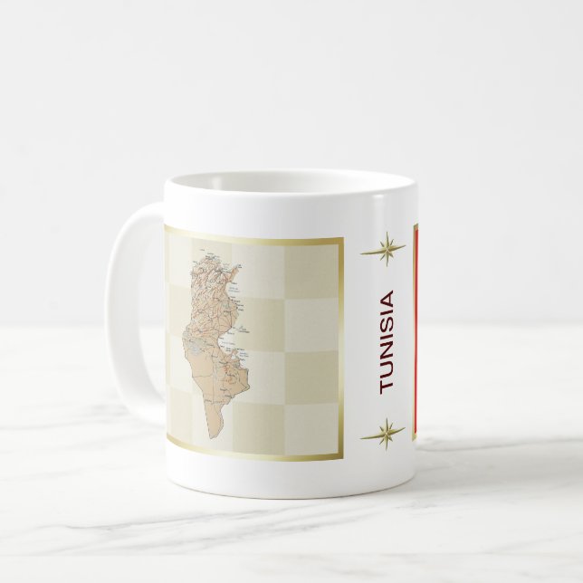 De Café Caneca com Bandeira e Mapa da Tunísia (Frente Esquerda)