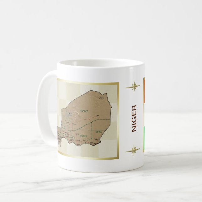 De Café Caneca com Bandeira e Mapa do Níger (Frente Esquerda)